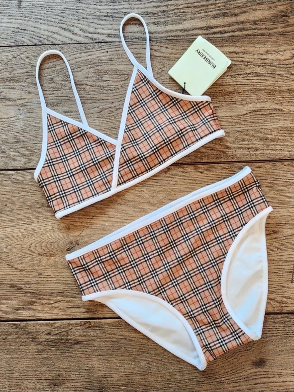 Burberry Beige Plaid Bikini Set